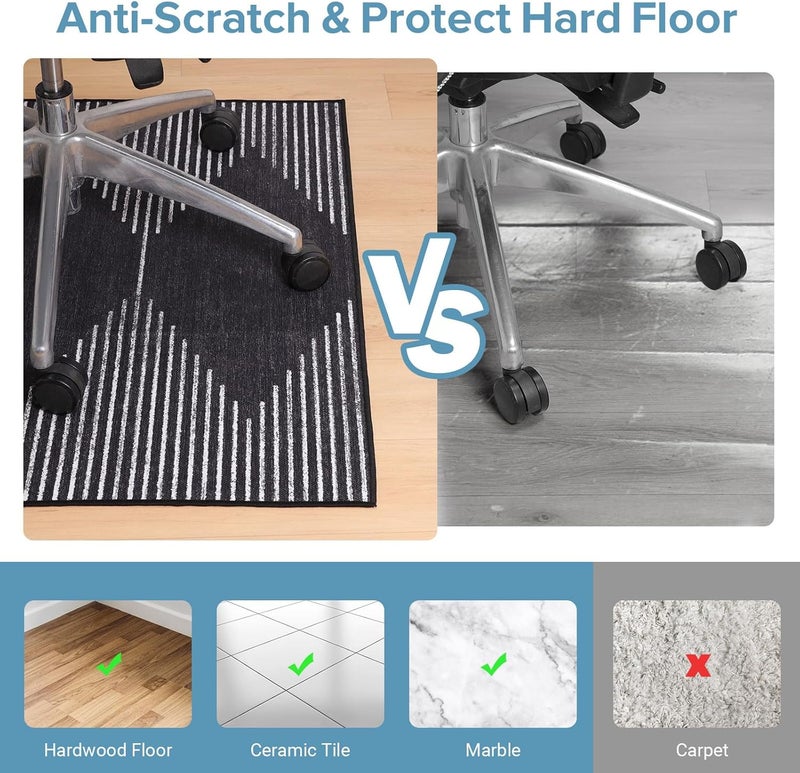 FURKIT حصيرة كرسي المكتب للأرضيات الخشبية، حصيرة مكتبية متينة بمقاس 48"x60" بنمط بوهو مخطط منخفض الوبر مع قاعدة غير قابلة للانزلاق، واقي أرضي سهل الانزلاق لأرائك متحركة - Image 2